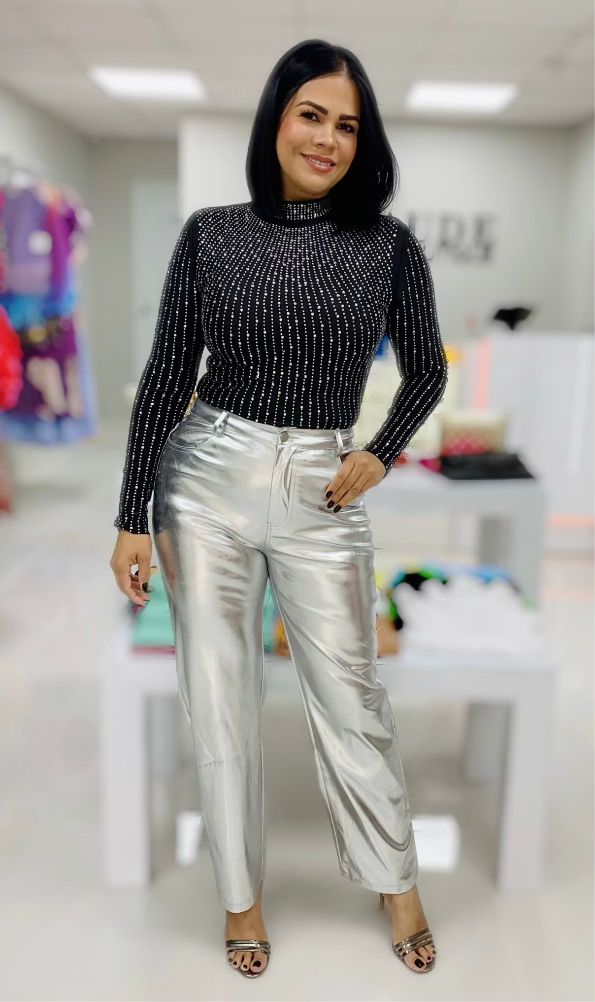 Metallic Leather Silver Pants