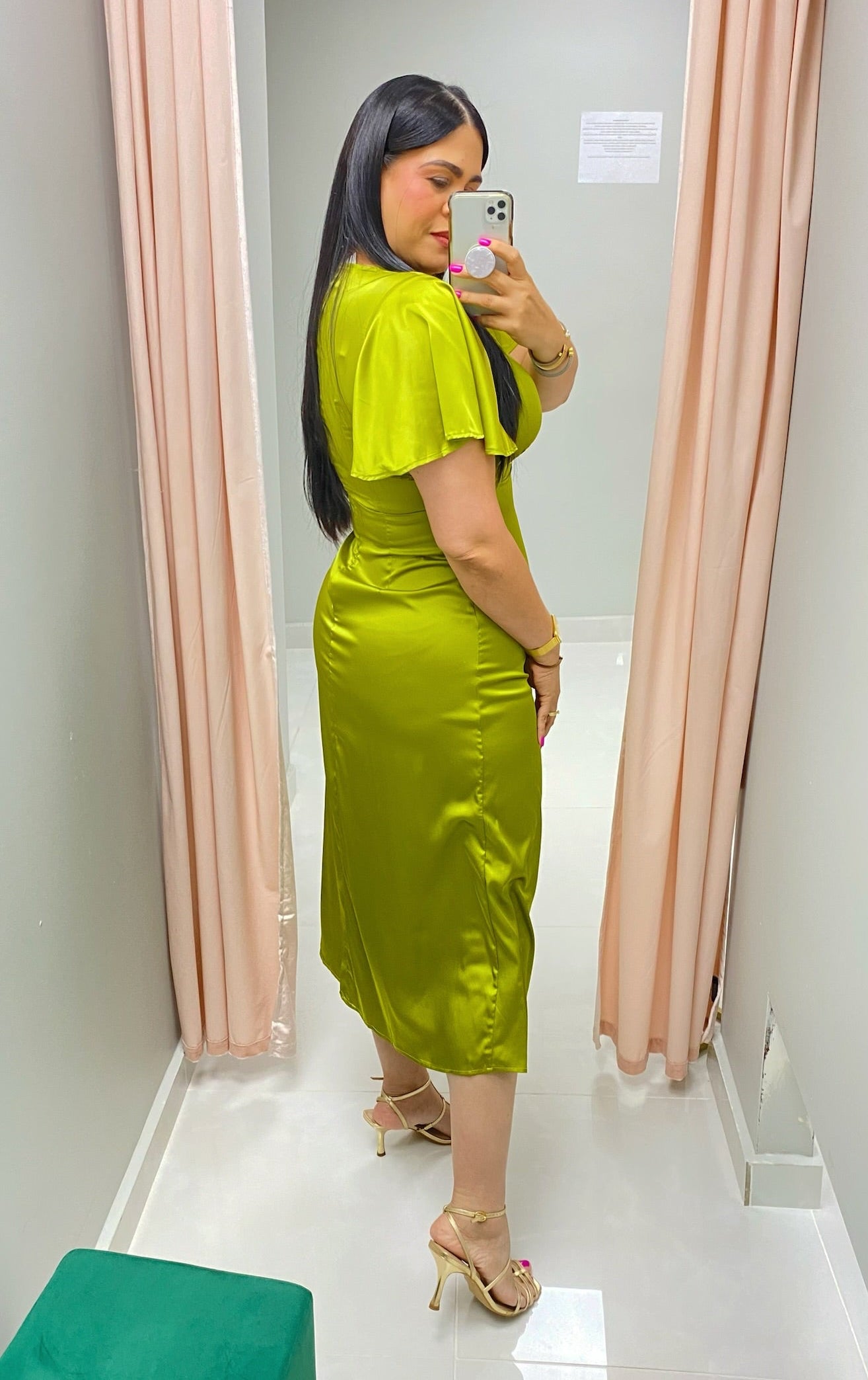 Audrey Satin Lime Dress