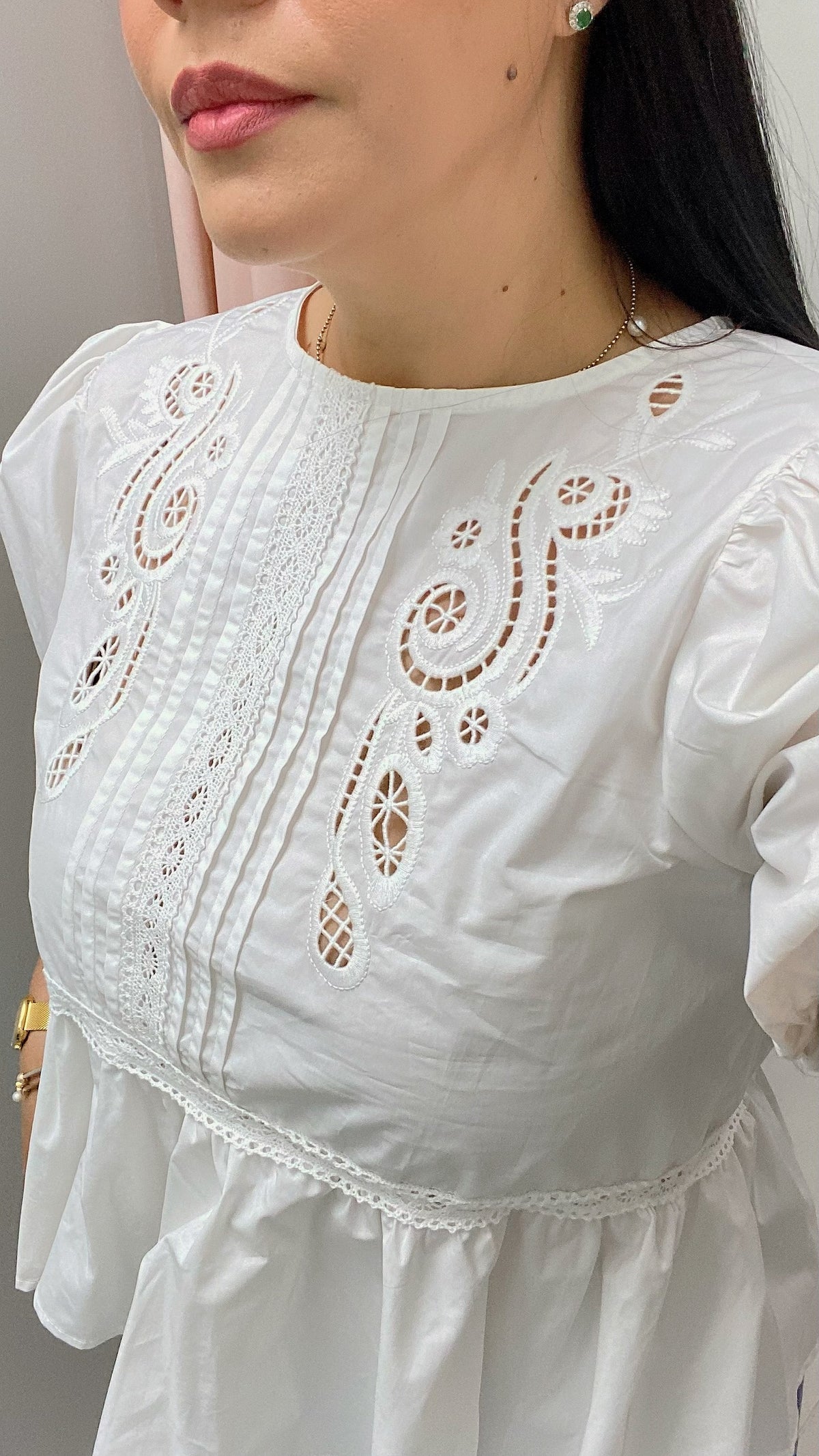 Peplum Embroidered Front Top