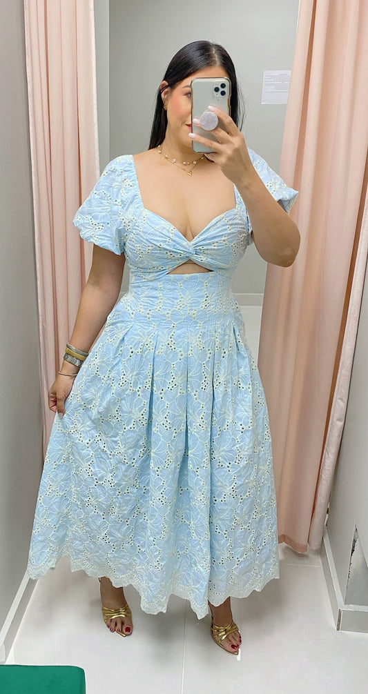 Twist Front Blue Dress