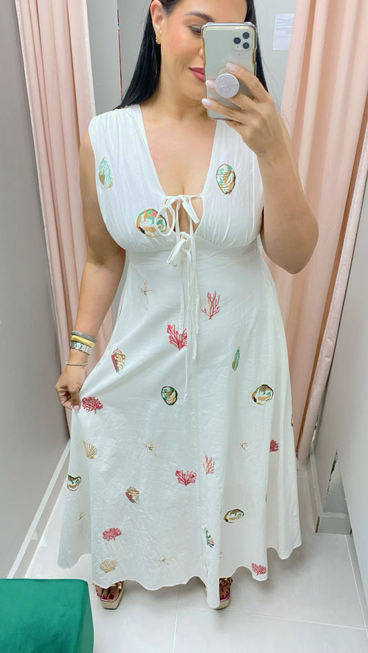 Embroidered Seashell Dress