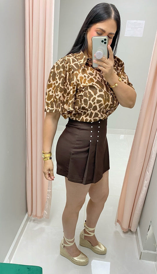 Chocolate Studded Pleated Skort