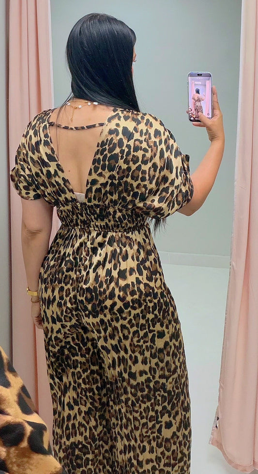 Leopard Pleated Satin Jumpsuit