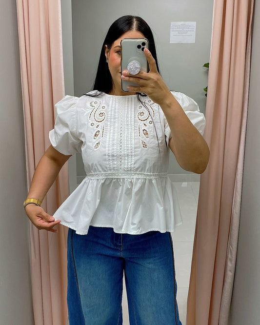Peplum Embroidered Front Top