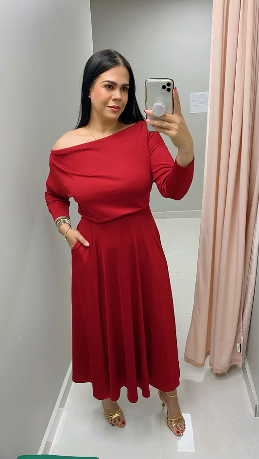 Off shoulder Burgundy Dress