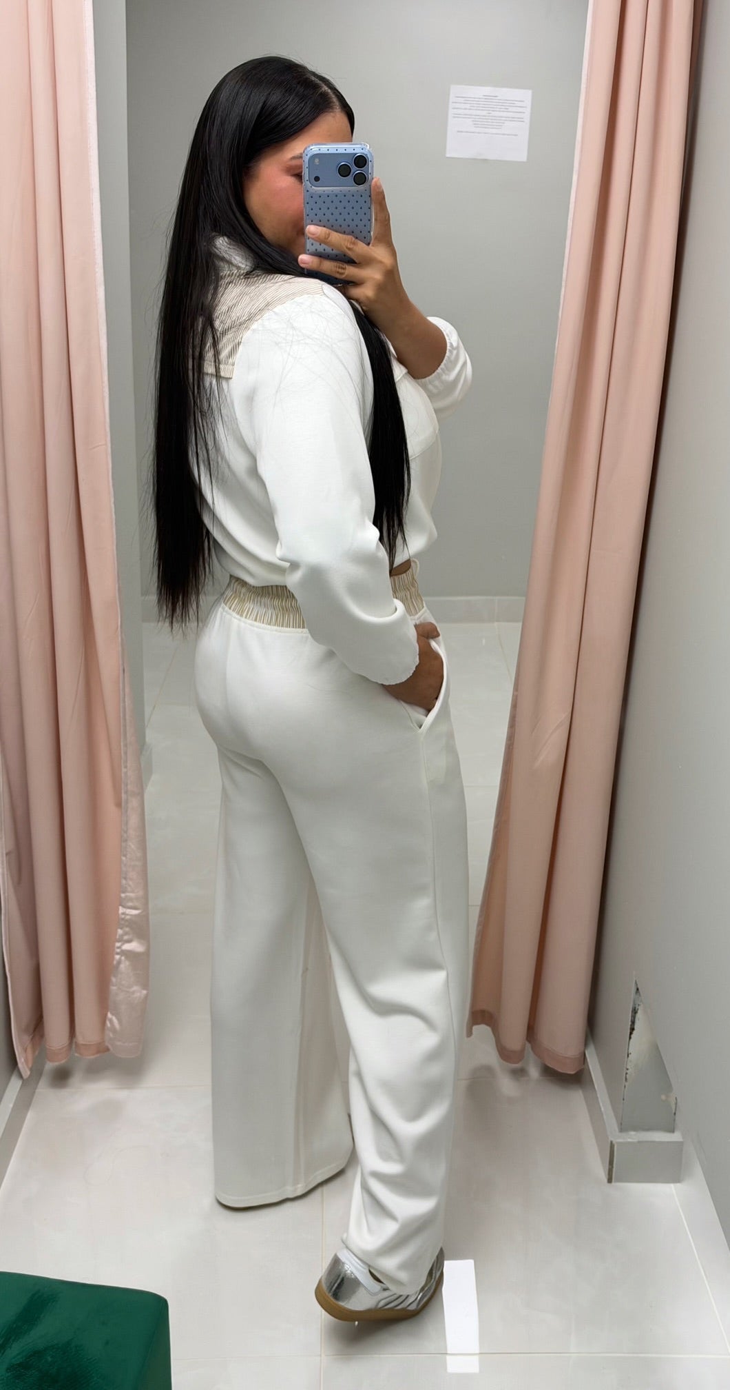 White/Taupe Travel Pants Set