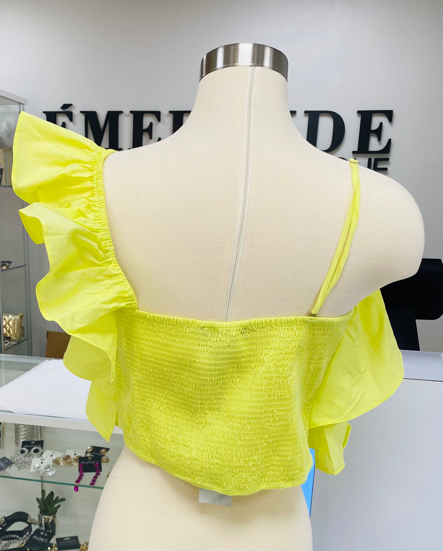 One Shoulder Ruffle Detail Poplin Top