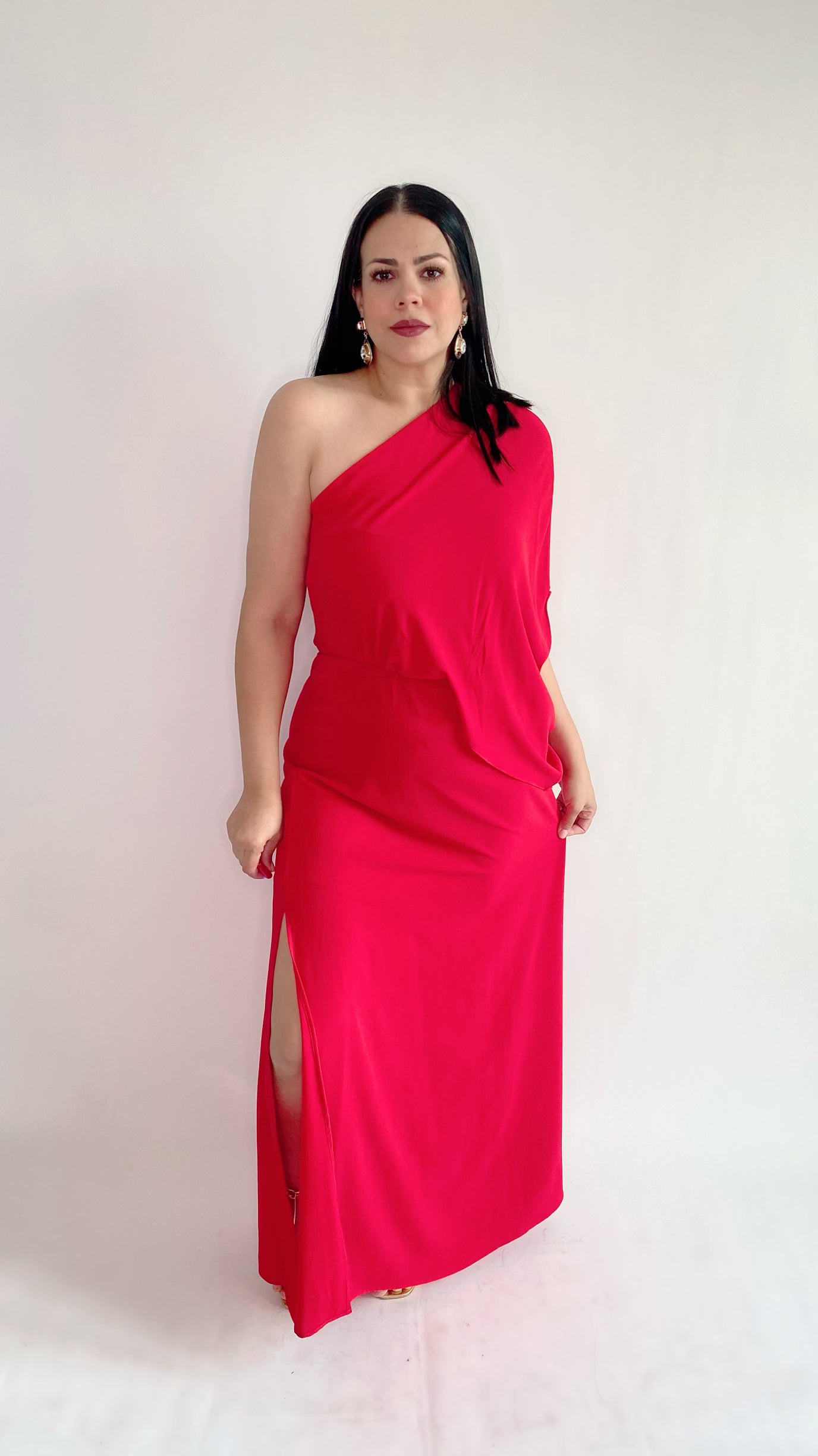 Red Slouchy One shoulder Maxi Dress