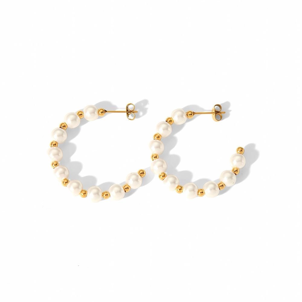 Pearls/Gold  Beads Hoops