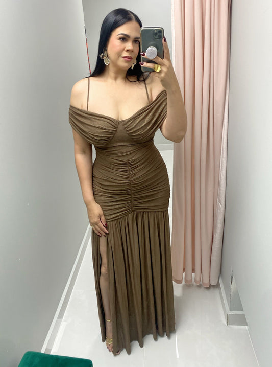 Brown & Gold Mesh Dress