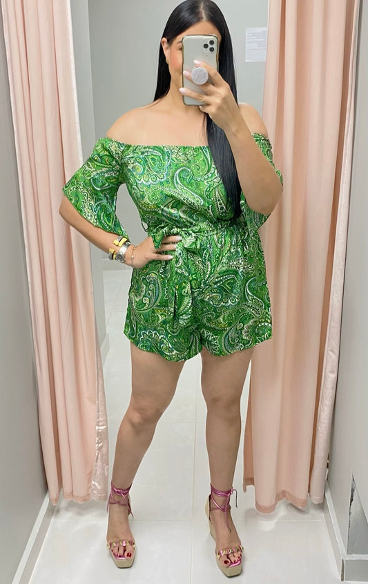 Paisley Green Romper