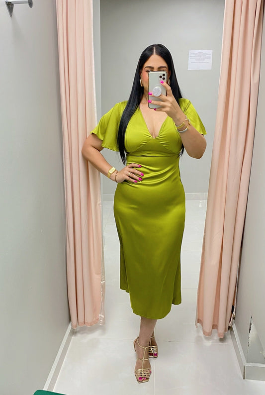 Audrey Satin Lime Dress
