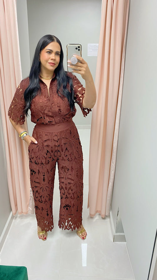 Chocolate Lace Pants Set