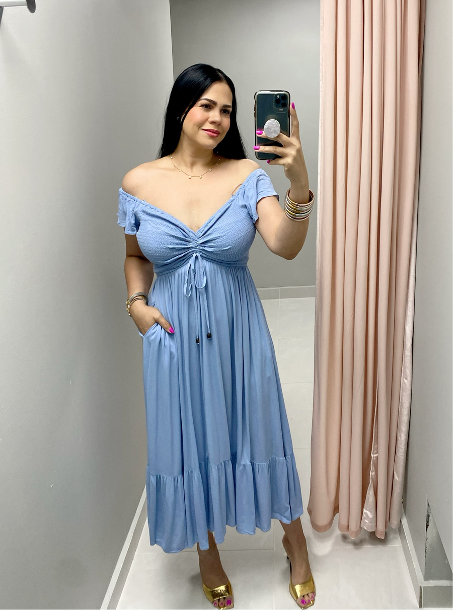 Off Shoulder Blue Dress