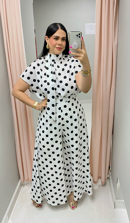 White Polka Dots Pants Set
