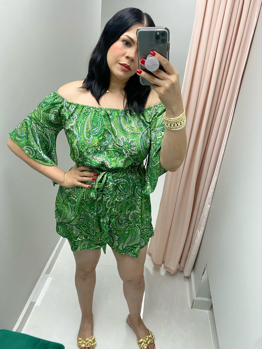 Paisley Green Romper