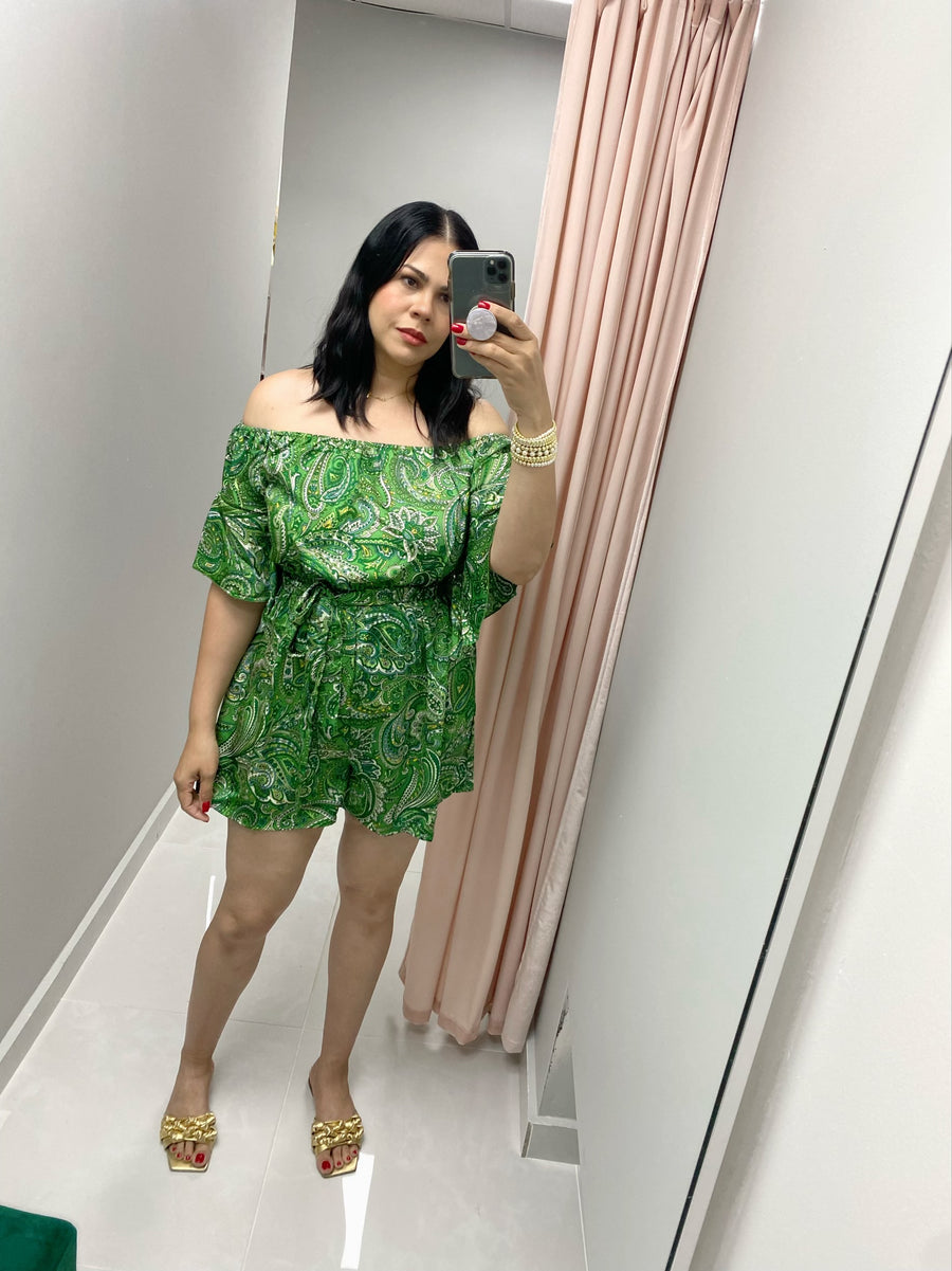 Paisley Green Romper