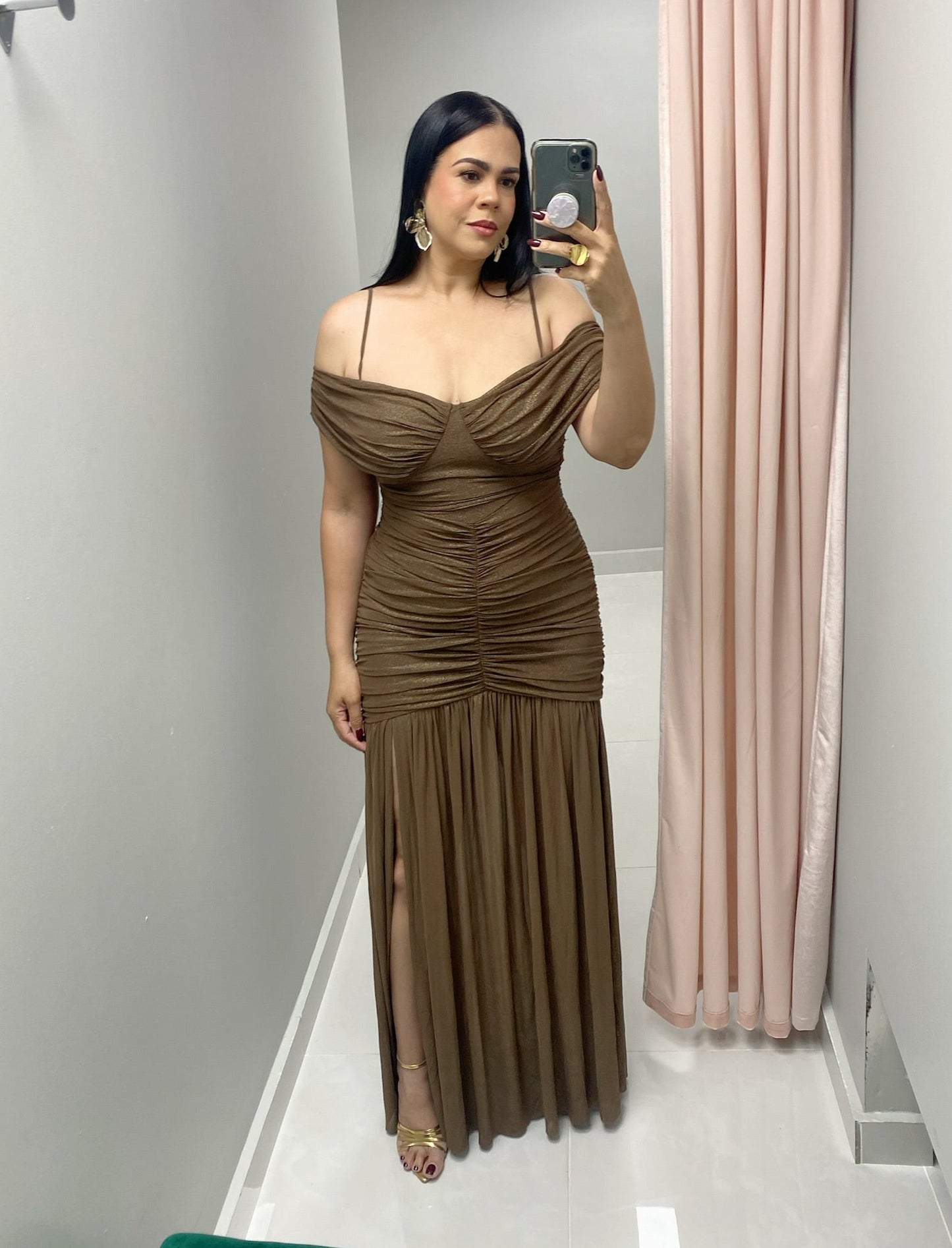 Brown & Gold Mesh Dress