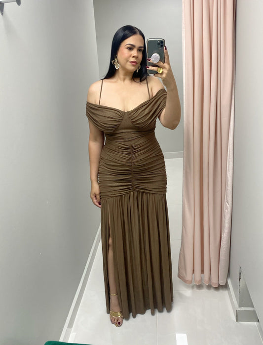 Brown & Gold Mesh Dress