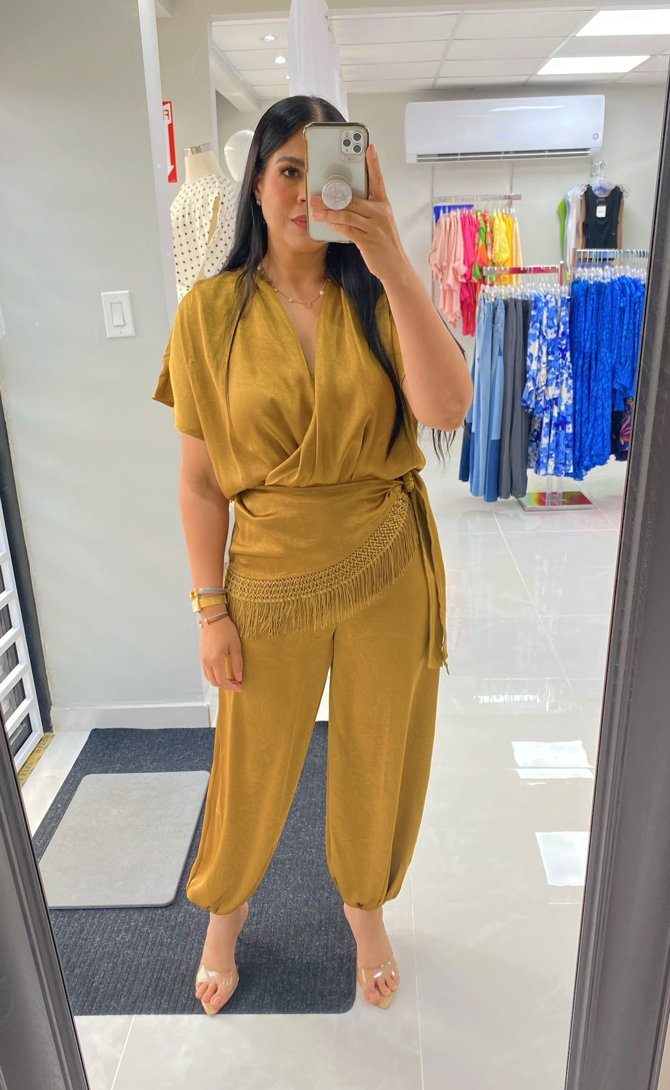 Silky V-neck Olive Jumpsuit