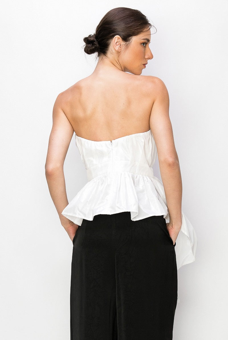 Sleeveless Peplum White Top
