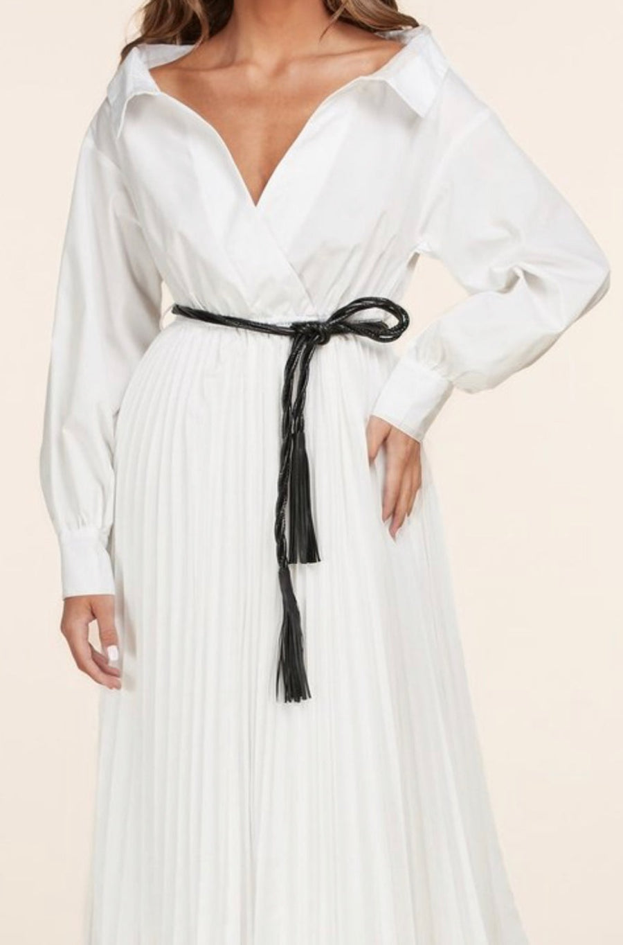 White Pleated Midi Dress