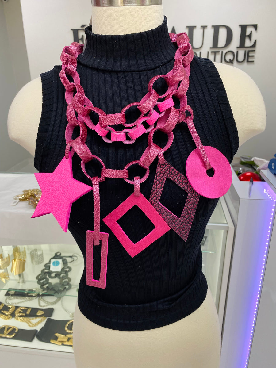 Star Pink Leather Necklace