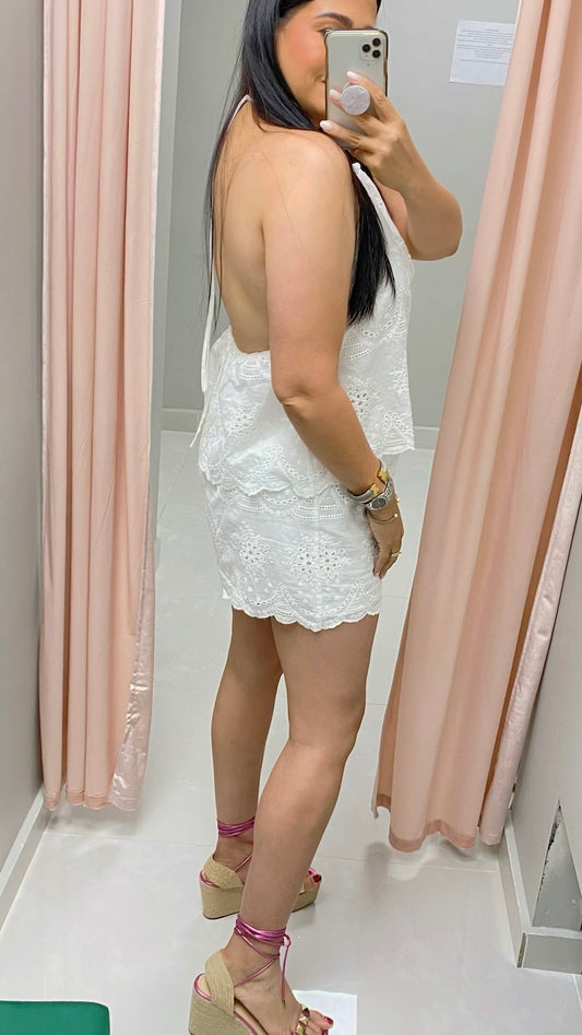 Leah White Embroidered Romper