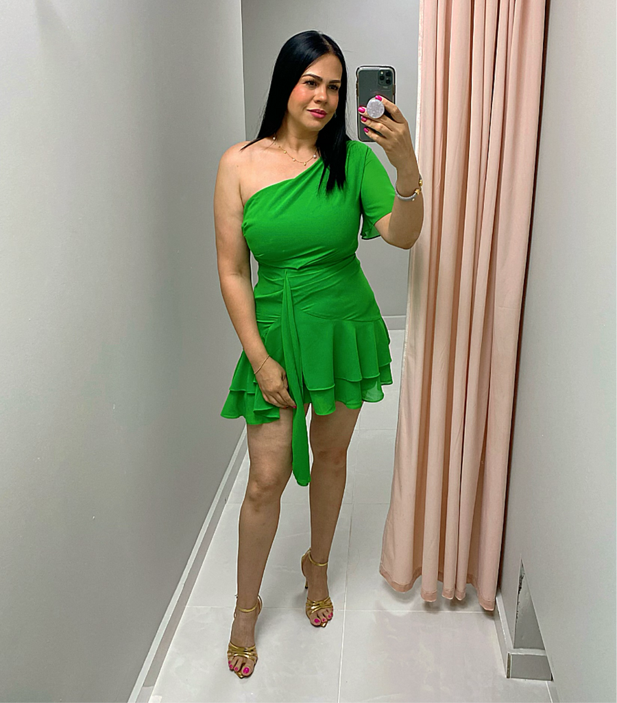 One Shoulder Green Dress