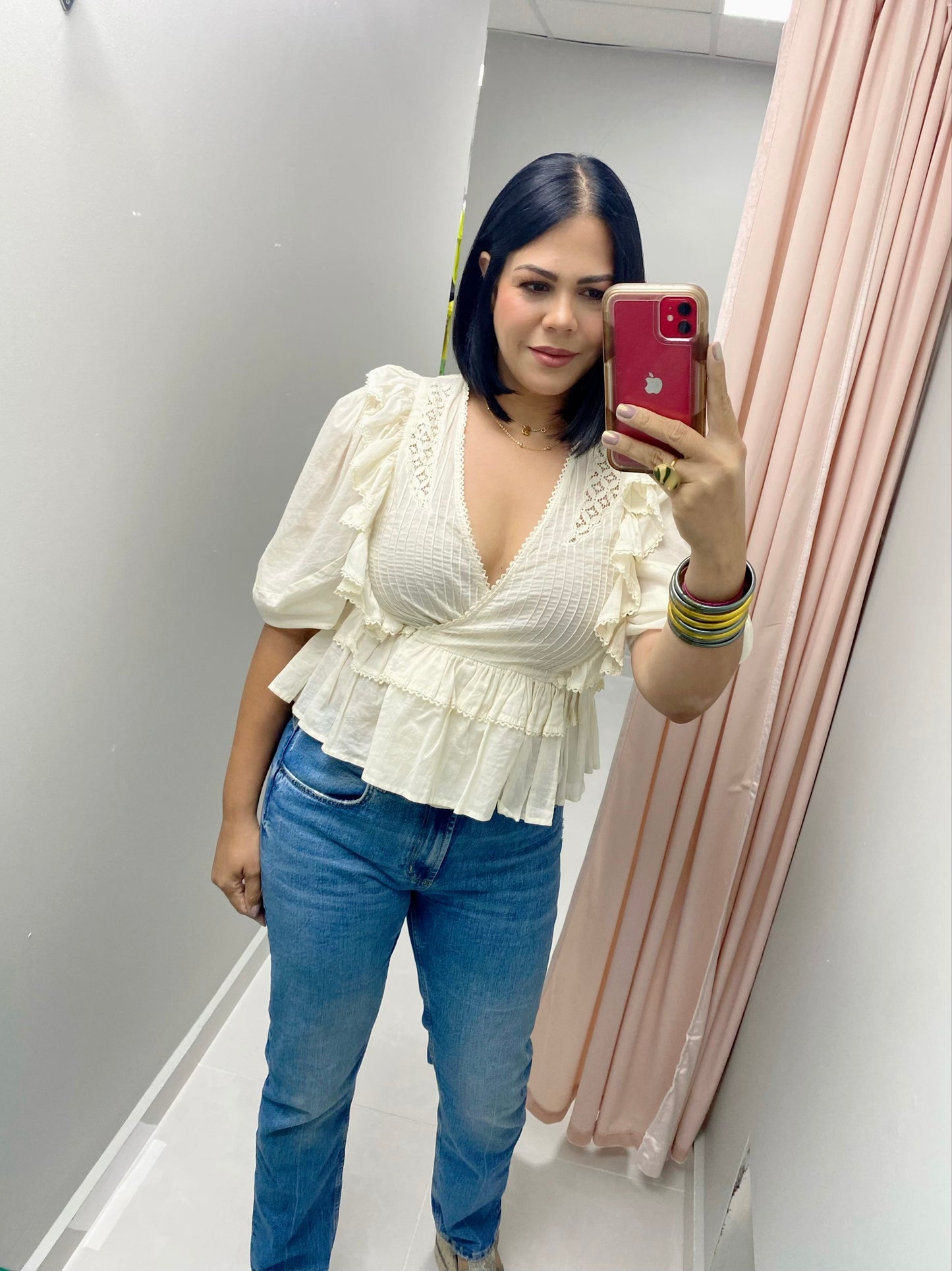 Ruffled Wrap Woven Top