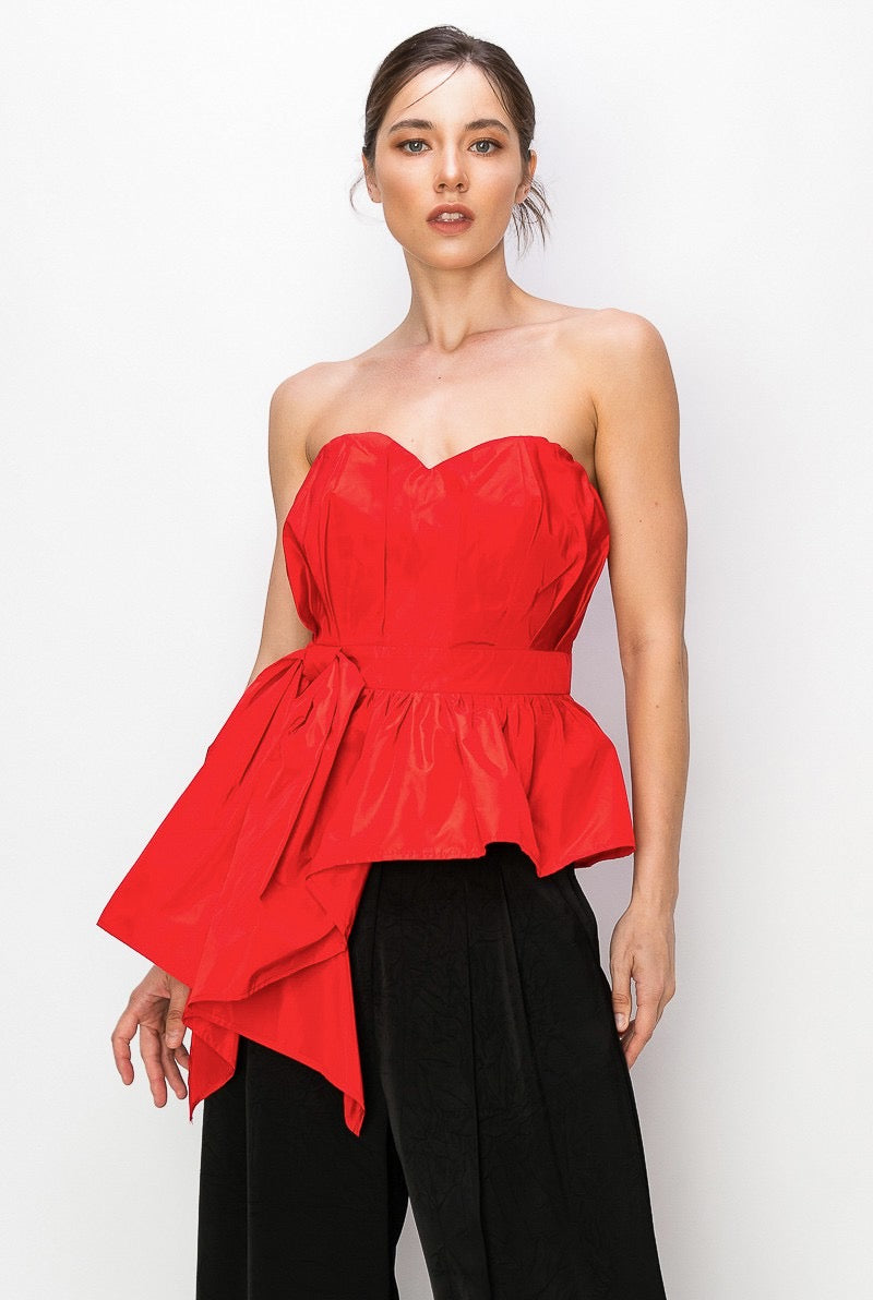 Sleeveless Peplum Red Top