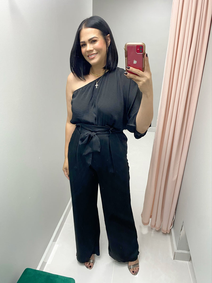 One Shoulder Black Jumpsuit