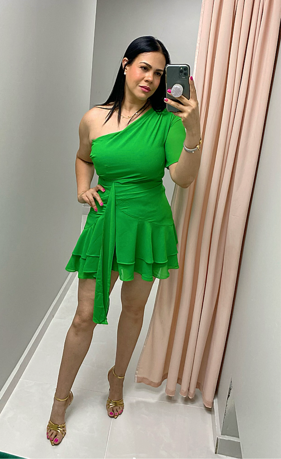 One Shoulder Green Dress