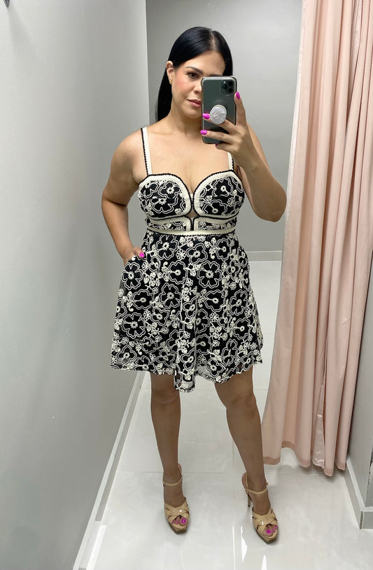 Black/Natural Embroidered Dress