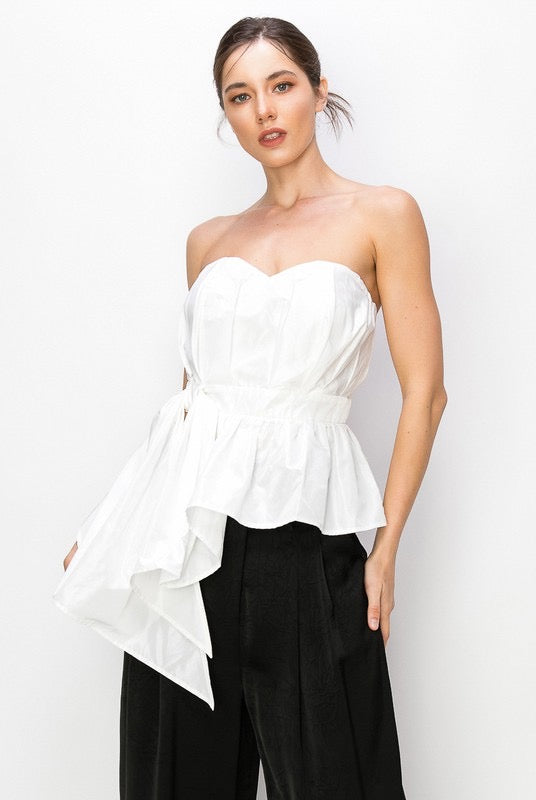 Sleeveless Peplum White Top