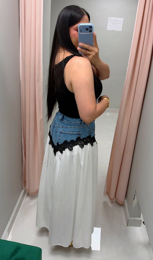 Amalia Denim Contrast Maxi Skirt
