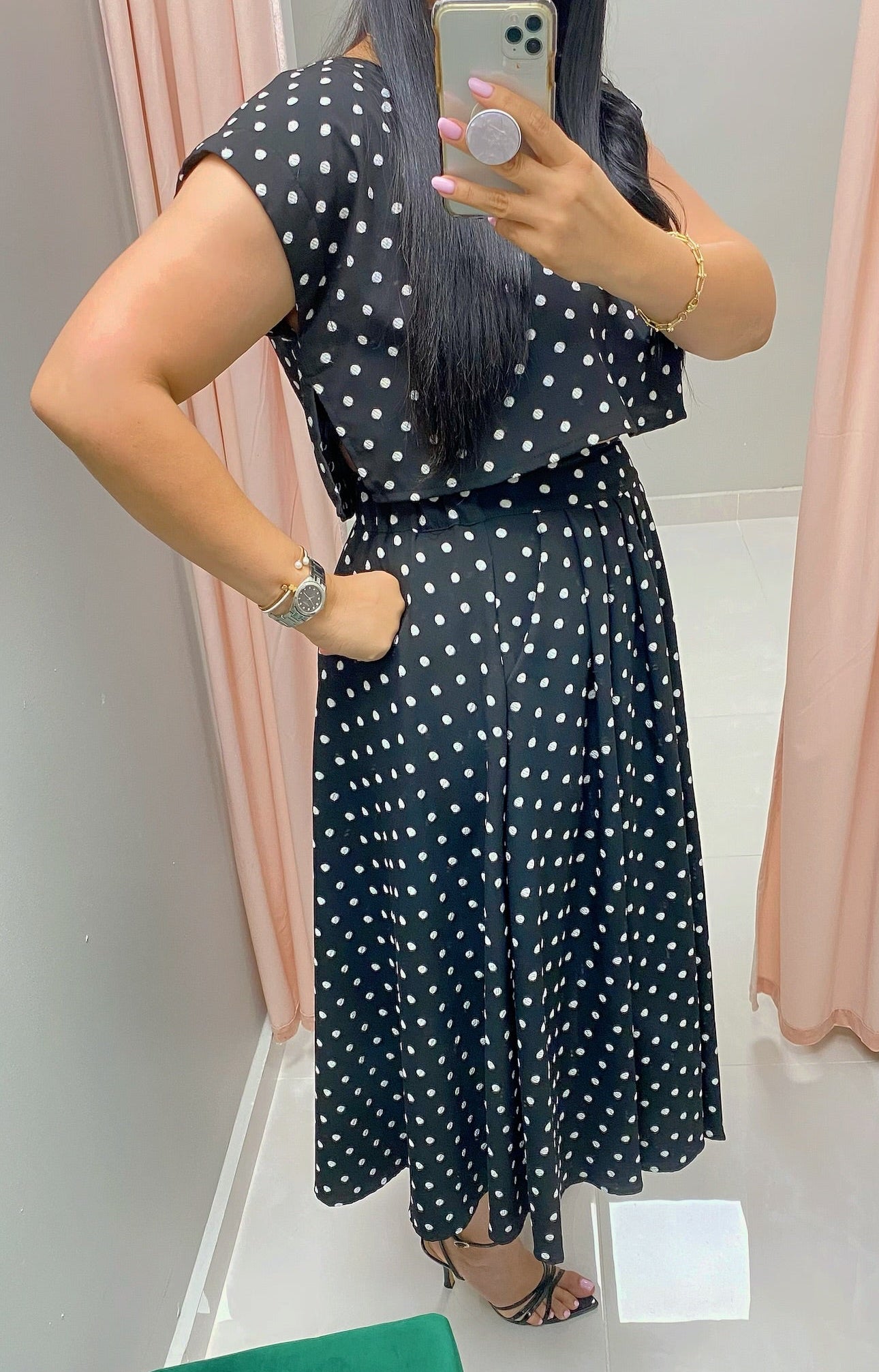 Black Polka Dot Skirt Set