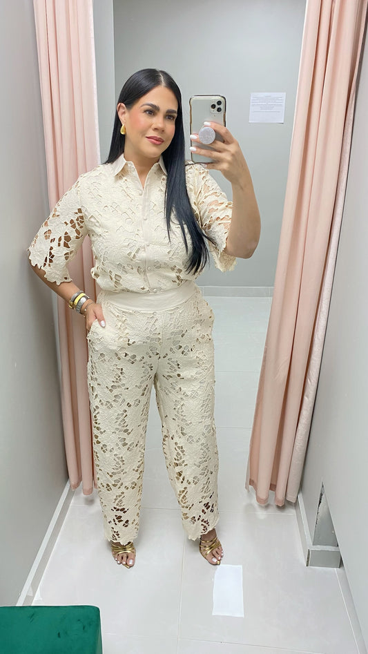 Beige Lace Pants Set