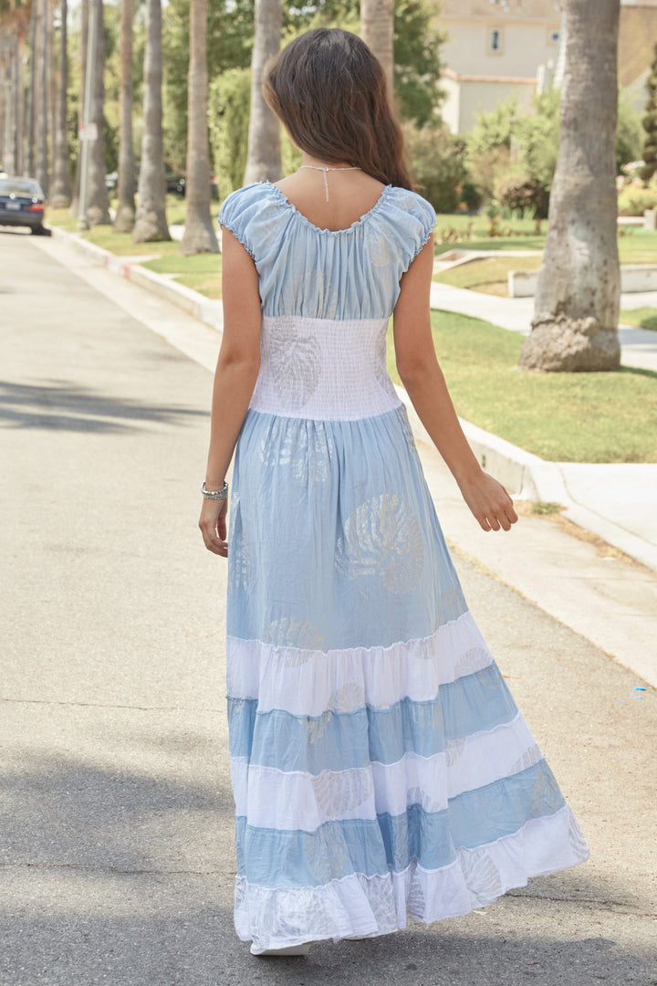 Sky Blue & White Maxi Dress