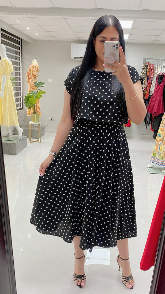Black Polka Dot Skirt Set