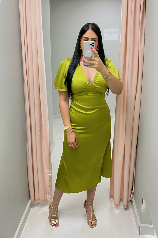Audrey Satin Lime Dress
