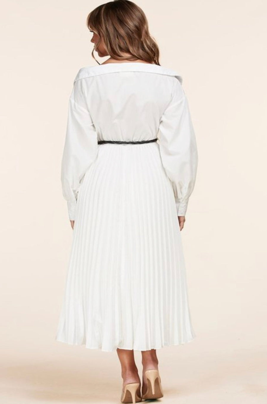 White Pleated Midi Dress