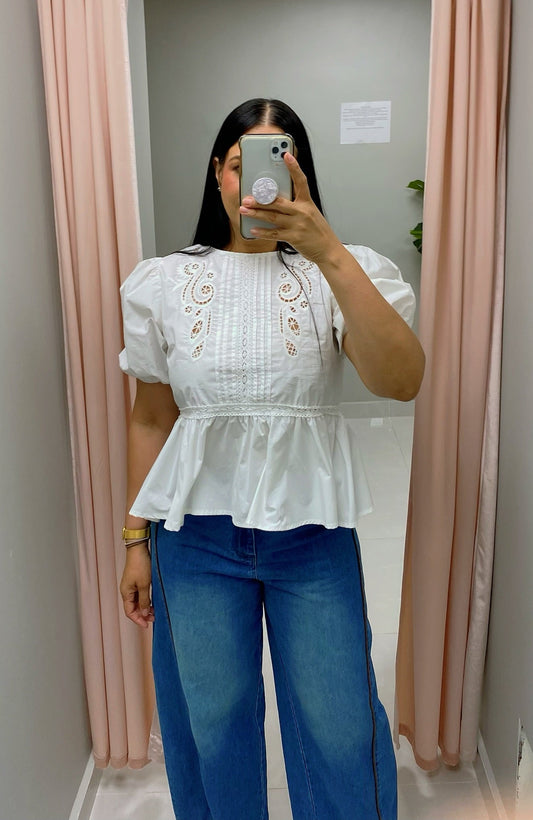 Peplum Embroidered Front Top