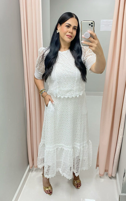 White Cloud Lace Skirt Set