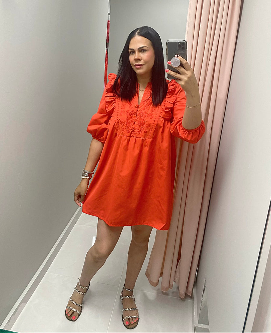 Orange Embroidered Dress