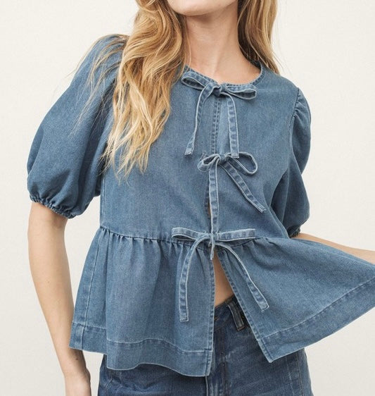 Denim Bow Top