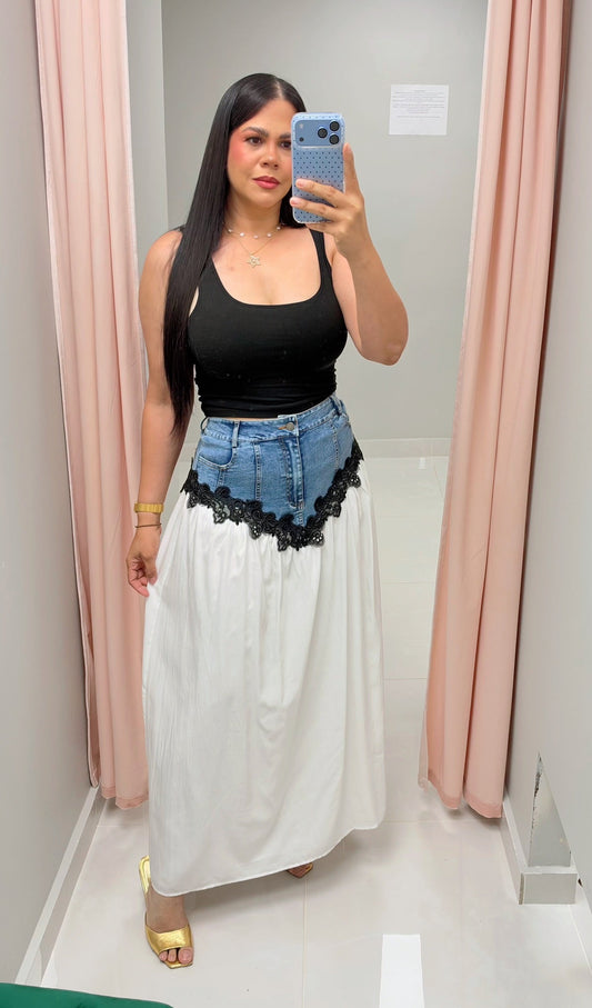 Amalia Denim Contrast Maxi Skirt