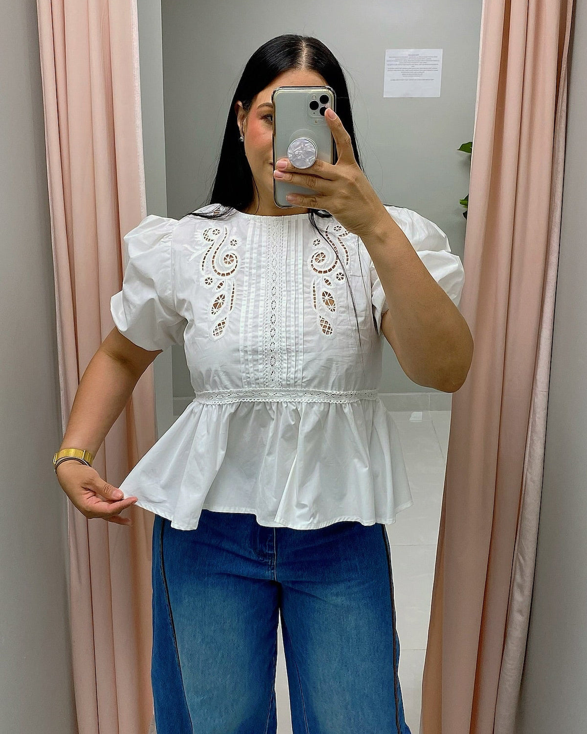 Peplum Embroidered Front Top