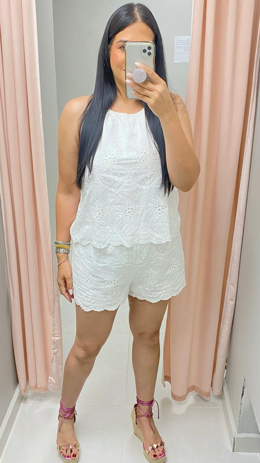 Leah White Embroidered Romper