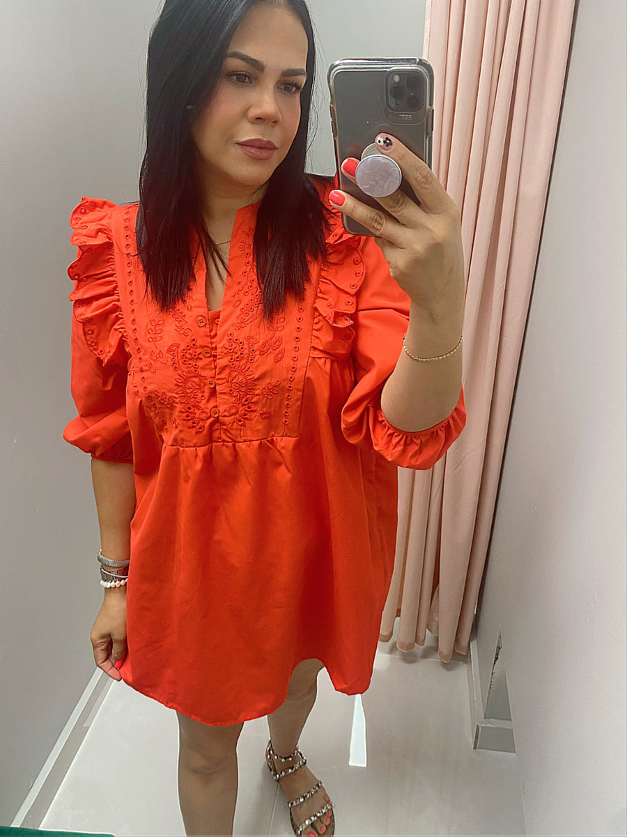 Orange Embroidered Dress